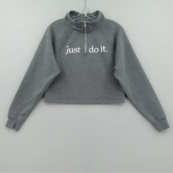 NIKE Sportswear Funnel-Neck 1/2 Zip Sweater Women Cotton Crop Sweatshirt M - Picture 4 of 13